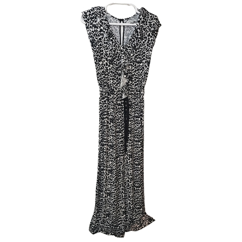 Black & White Anne Klein 2 Wide Leg Jumpsuit Sleeveless Cheetah Print Romper